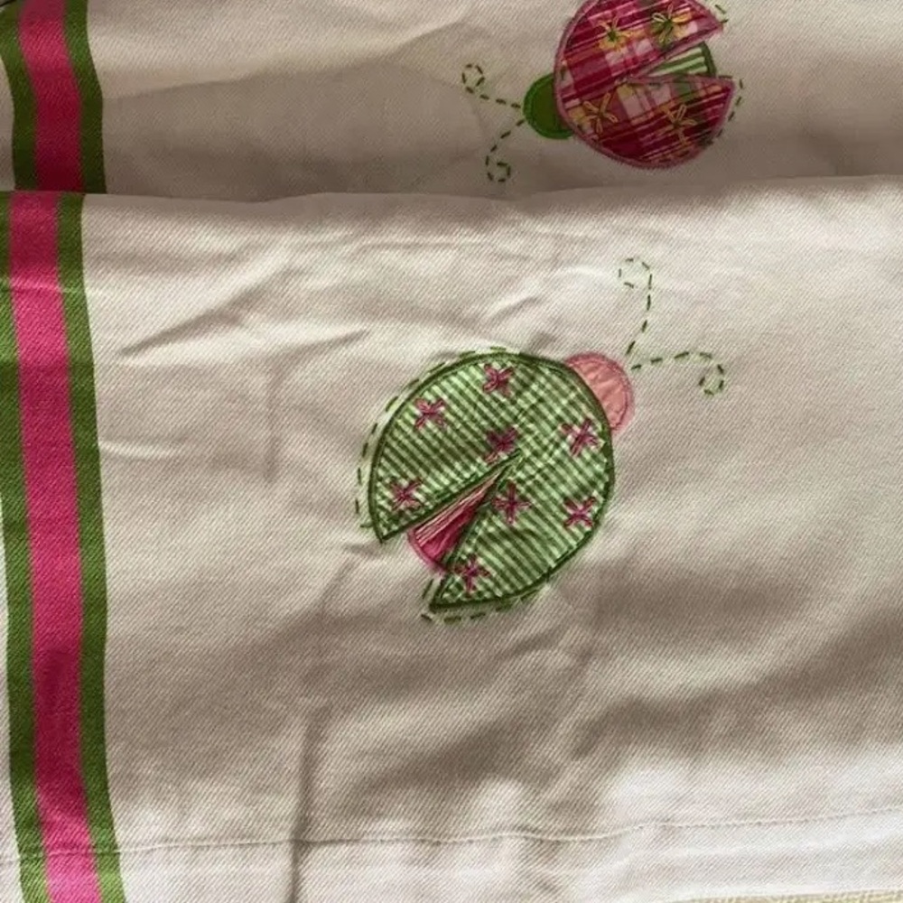 Pottery Barn Kids Pink & Green Ladybug Motif White Shower Curtain 72x72